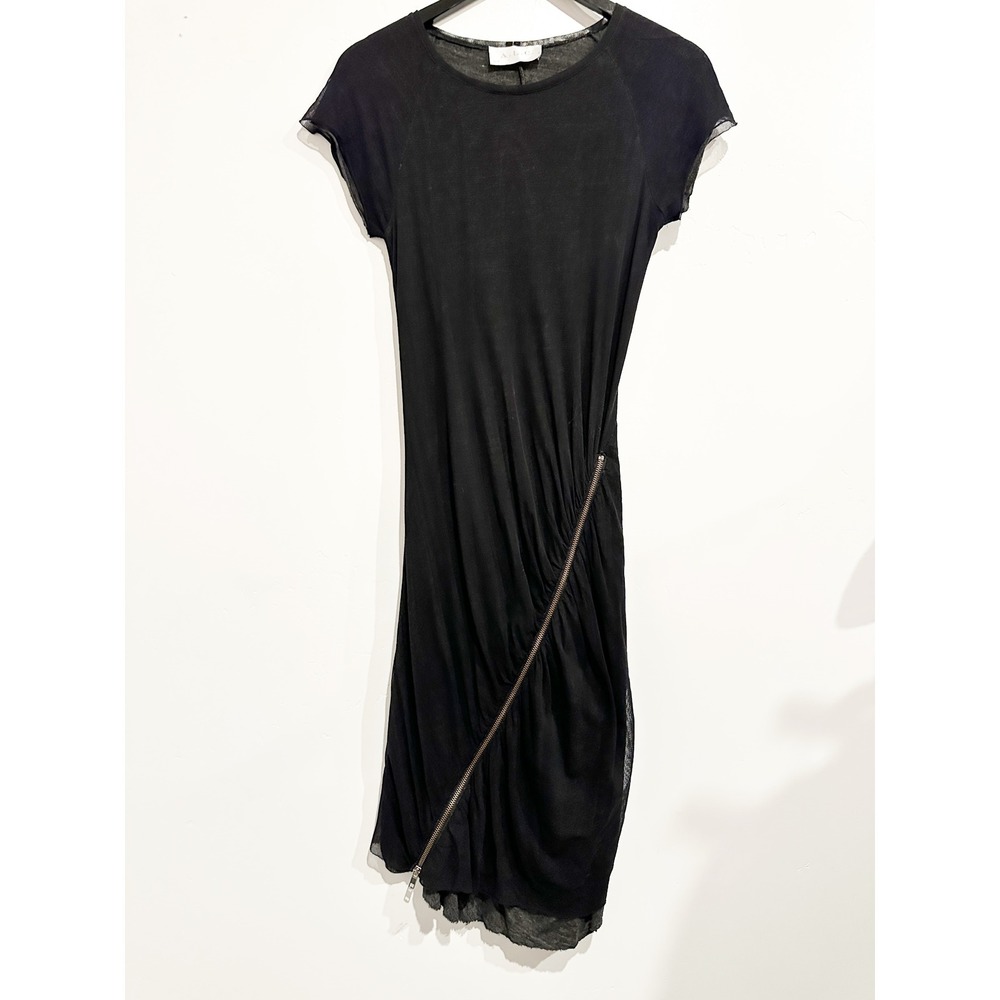 A.L.C. Black Mesh Exposed Zipper Midi Dress Size Large